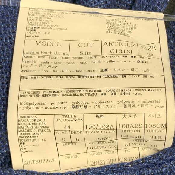 SUITSUPPLY Size 44 Blue Woven Silk Linen Notch Lapel Sport Coat - Picture 11 of 12